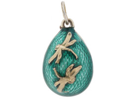 RUSSIAN GILT SILVER ENAMEL DRAGONFLY EGG PENDANT