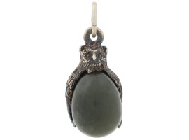 RUSSIAN SILVER STONE CARVED EASTER EGG PENDANT