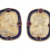 RUSSIAN GILT SILVER ENAMEL RUBY STONE CUFFLINKS PIC-0