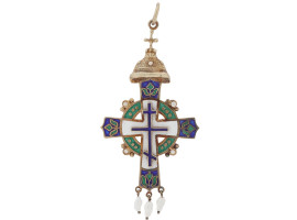 RUSSIAN GILT SILVER ENAMEL CRUCIFIX CROSS PENDANT