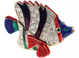 FIGURAL FISH FAUX GEMSTONES COSTUME JEWELRY BOX