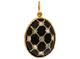 RUSSIAN GILT SILVER ENAMEL CRYSTALS EGG PENDANT