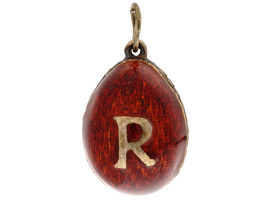 RUSSIAN GILT SILVER AND RED ENAMEL EGG PENDANT