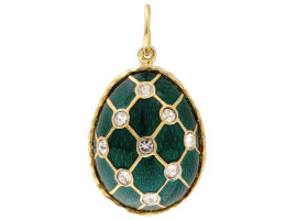 RUSSIAN 84 GILT SILVER DIAMOND ENAMEL EGG PENDANT