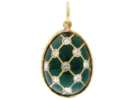 RUSSIAN 84 GILT SILVER DIAMOND ENAMEL EGG PENDANT