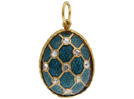 RUSSIAN GUILLOCHE ENAMEL GILT SILVER EGG PENDANT