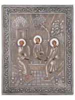 RUSSIAN TRAVEL ICON HOLY TRINITY IN SILVER OKLAD