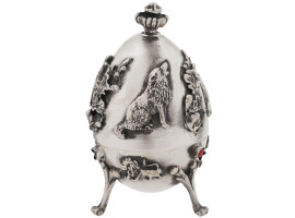 RUSSIAN 84 SILVER GEM STONES EGG BOX W FIGURINES