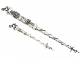 PAIR OF RUSSIAN SILVER JUDAICA TORAH POINTERS