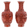 ANTIQUE CHINESE QING RED CARVED CANNIBAR VASES PIC-1