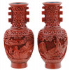 ANTIQUE CHINESE QING RED CARVED CANNIBAR VASES PIC-2