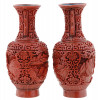 ANTIQUE CHINESE QING RED CARVED CANNIBAR VASES PIC-3