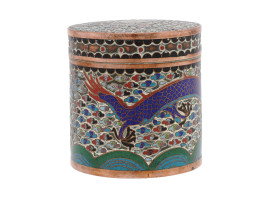 ANTIQUE CHINESE MEIJI CLOISONNE ENAMEL TEA CADDY