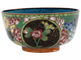 CHINESE MEIJI ERA CLOISONNE ENAMEL GOLDSTONE BOWL