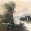 ANTIQUE OIL ON CANVAS RIVER LANDSCAPE PAINTING PIC-1