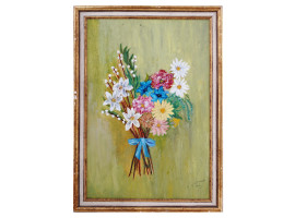 VINTAGE OIL ON BOARD PAINTING OF FLOWERS BY MALY