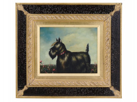 MEXICAN PORTRAIT GIANT SCHNAUZER DOG OIL PAINTING