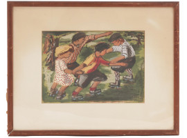 RIVA HELFOND SIGNED SILKSCREEN CHILDREN PLAYING