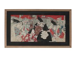 JAPANESE WOODBLOCK KABUKI PLAY BY YOSHU CHIKANOBU