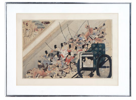 JAPANESE WOODBLOCK OF A MEDIEVAL BATTLE SCENE