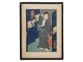 JAPANESE UTAGAWA SCHOOL WOODBLOCK OF KABUKI SCENE