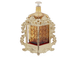 VINTAGE PERFUME BOTTLE WITH GILT CLOCKWORK STAND