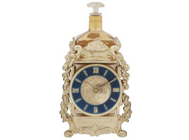 VINTAGE PERFUME BOTTLE WITH GILT CLOCKWORK STAND