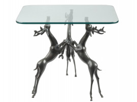 1960S GLASS TOP COFFEE TABLE ON BRONZE DEER STAND