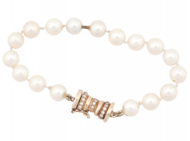 PEARLS DIAMONDS JEWELRY BRACELET W 14K GOLD CLASP