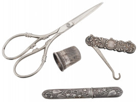 ANTIQUE FRENCH SILVER SEWING KIT CA 1880