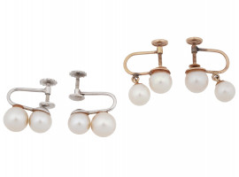 14K GOLD AND 14K WHITE GOLD PEARL EARRINGS