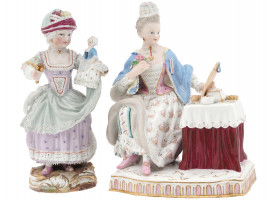 ANTIQUE 19TH C ROCOCO MEISSEN PORCELAIN FIGURINES