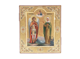 ANTIQUE RUSSIAN ICON ST. MICHAEL AND STEPHANIDA