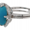 14K WHITE GOLD TURQUOISE DIAMONDS RING PIC-3