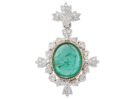 14K WHITE GOLD EMERALD AND DIAMONDS PENDANT