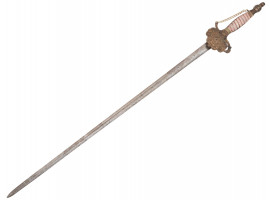 DRESS SWORD WITH KNIGHTS HELMET POMMEL AND CHAIN