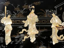 CHINESE MACAU LACQUERED MOTHER OF PEARL PANELS