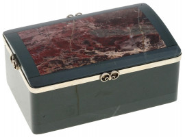 RUSSIAN KALKAN MARBLE SILVER MOUNTED JEWELRY BOX