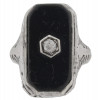 14K WHITE GOLD BLACK AGATE DIAMOND JEWELRY RING PIC-1