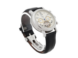 MODERN GUILLOCHE WRIST WATCH W LEATHER BRACELET