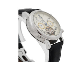 MODERN GUILLOCHE WRIST WATCH W LEATHER BRACELET