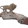 CAST BRONZE FIGURINE OF A LION ON WOODEN STAND PIC-2