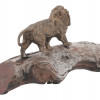 CAST BRONZE FIGURINE OF A LION ON WOODEN STAND PIC-3