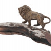 CAST BRONZE FIGURINE OF A LION ON WOODEN STAND PIC-1