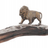 CAST BRONZE FIGURINE OF A LION ON WOODEN STAND PIC-0