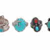 LOT OF STERLING SILVER AND TURQUOISE STONES RINGS PIC-0