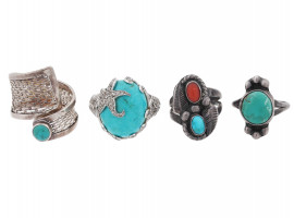 LOT OF STERLING SILVER AND TURQUOISE STONES RINGS