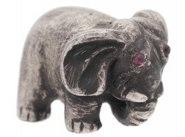 RUSSIAN SILVER ELEPHANT FIGURINE W GEM STONE EYES