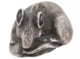 RUSSIAN 84 SILVER W RUBY STONE EYES MOUSE FIGURE