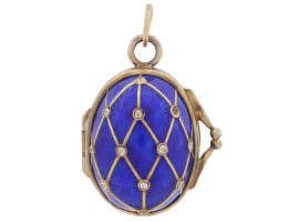 RUSSIAN SILVER ENAMEL DIAMONDS EGG LOCKET PENDANT